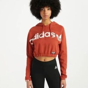 Adidas Originals Womens MEDIUM "Dust Rust" Cinched Cropped Logo Hoodie
